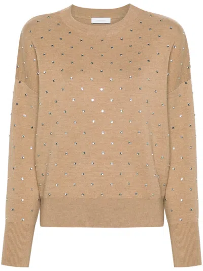 Rabanne Crystal-embellished Wool Jumper In Brown