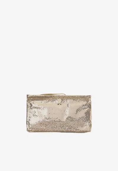Rabanne Crystal Mesh Pouch Bag In Gold