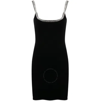 Rabanne Crystal Trimmed Ribbed Mini Dress In Black