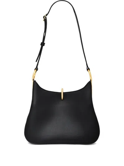 Rabanne Curved Leather Shoulder Bag With Brass Hardware In Black
