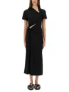 Rabanne Asymmetrical Neckline Midi Dress With Cut-out Detail In Black
