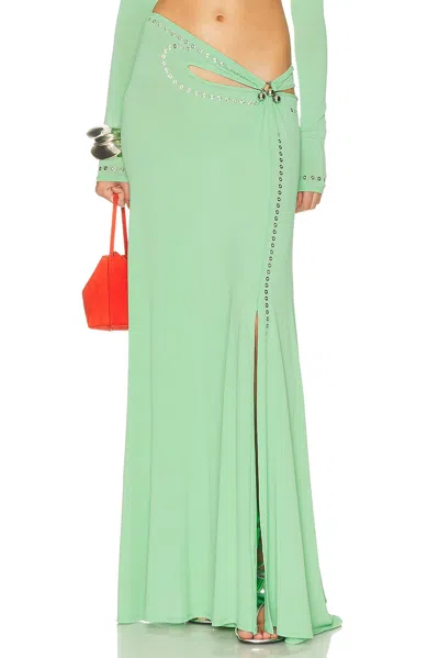 Rabanne Studded Gathered Cutout Jersey Maxi Skirt In Green