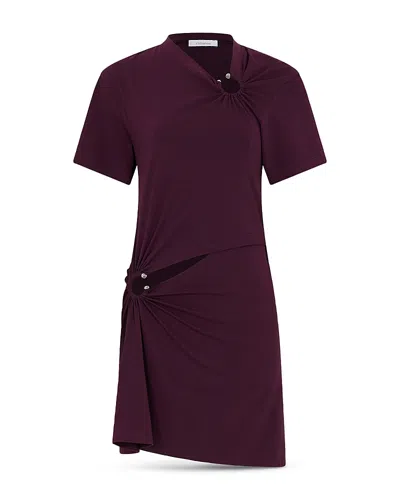Rabanne Embellished Gathered Cut-out Cotton-blend Jersey Mini Dress In Purple