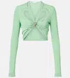 Rabanne Cropped Embellished Gathered Jersey Top In Green