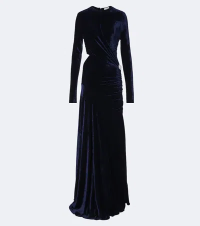 Rabanne Cutout Embellished Velvet Gown In Blue