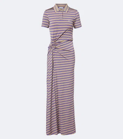 Rabanne Cutout Gathered Striped Crêpe Maxi Dress In Purple