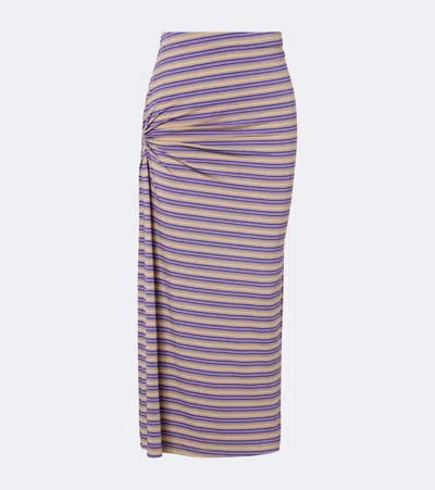 Rabanne Cutout Gathered Striped Crêpe Midi Skirt In Purple