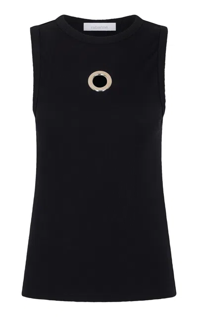 Rabanne Cutout Stretch-cotton T-shirt In Black