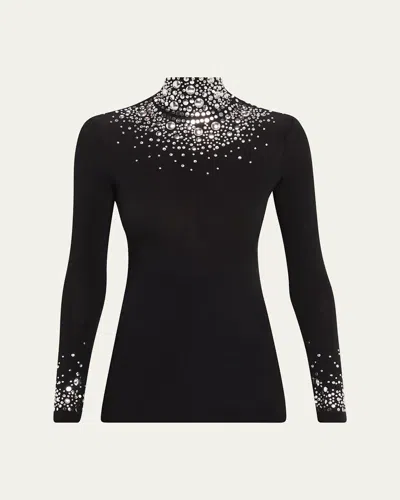 Rabanne Degrade Studded Turtleneck Long-sleeve Top In Black