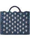 Rabanne Denim Blue Tote Bag In Rafia