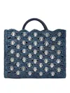 Rabanne Denim Blue Tote Bag In Rafia In Silver