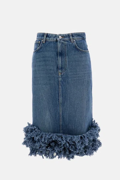 Rabanne Denim Midi Skirt With Fringe In Blue