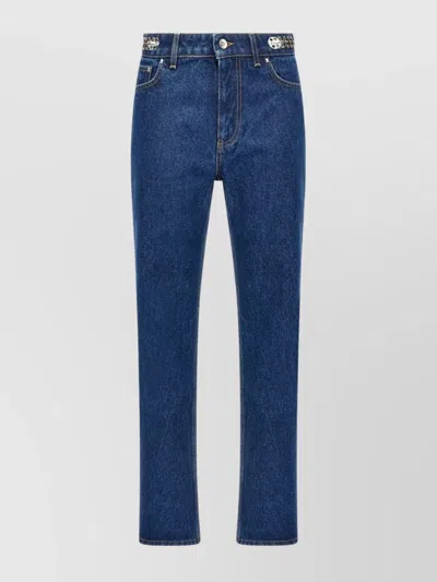 Rabanne Denim Trousers With Belt Loops And Contrast Stitching In Blue