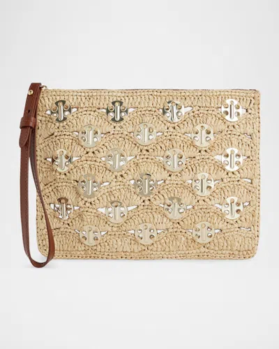 Rabanne Disc Raffia Pouch Wristlet