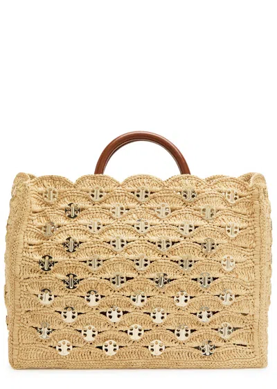 Rabanne Disc Raffia Tote Bag In Natural