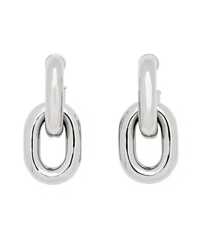 Rabanne Double Hoop Drop Earrings With Polished Silver-plated Finish
