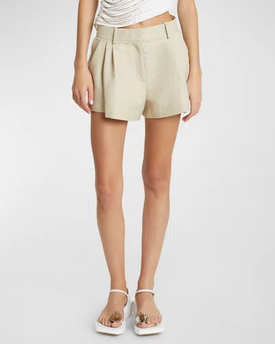 Rabanne Double-pleated Raw-edge Shorts In Sable