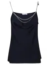 Rabanne Womens Deep Navy Chain-embellished Cowl-neck Satin Vest Top