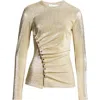 Rabanne Stretch Jersey Lurex Long Sleeve Top In Silver/gold
