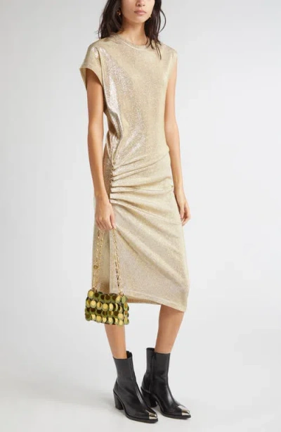 Rabanne Drapé Pression Metallic Knit Dress