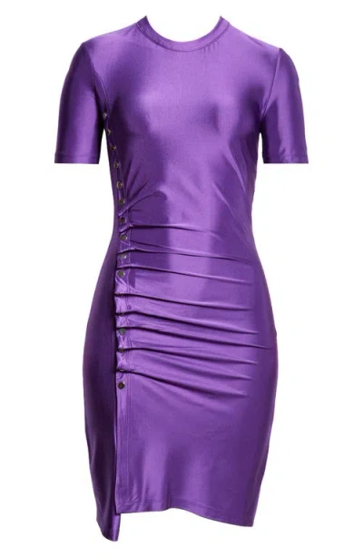 Rabanne Drapé Pression Short Sleeve Minidress In Purple