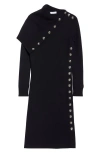 Rabanne Drape Shoulder Long Sleeve Merino Wool Sweater Dress