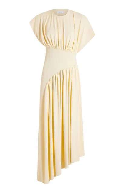 Rabanne Draped Asymmetric Midi Dress In Yellow