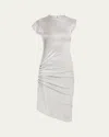 Rabanne Asymmetric Ruched Stretch-lurex Dress In Silver