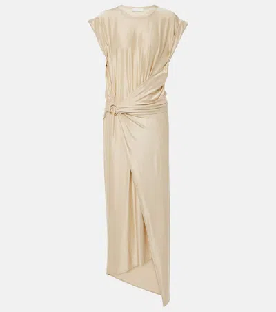 Rabanne Draped Asymmetric Urania Midi Dress In Neutrals