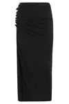 Rabanne Draped Black Midi Skirt With Side Buttons And Slit In Black