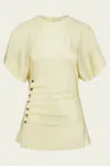 Rabanne Draped Button Blouse In Creme Anglaise