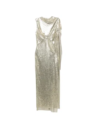 Rabanne Draped Chainmail Dress In Gold