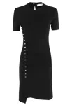 Rabanne Side Snap Ruched Asymmetric Minidress In Black