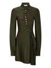 Rabanne Ruched Button Long-sleeve Mini Shirtdress In Green