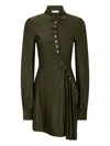 Rabanne Ruched Button Long-sleeve Mini Shirtdress In Green