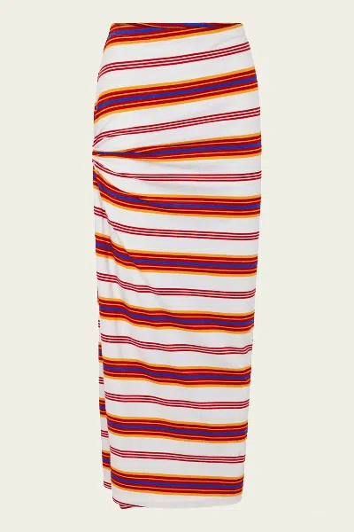 Rabanne Draped Jersey Long Skirt In Stripe Cream In Red