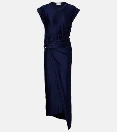 Rabanne Cap-sleeve Pierced Draped Jersey Midi Dress In Blue