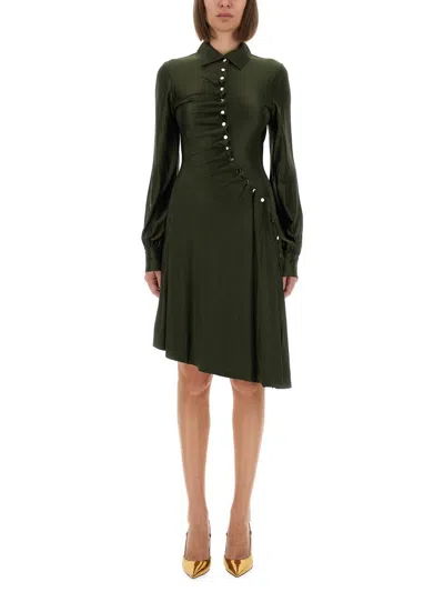 Rabanne Midi Dress With Classic Collar In Green