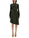 Rabanne Ruched Button Long-sleeve Mini Shirtdress In Green