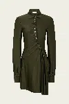 Rabanne Ruched Button Long-sleeve Mini Shirtdress In Green