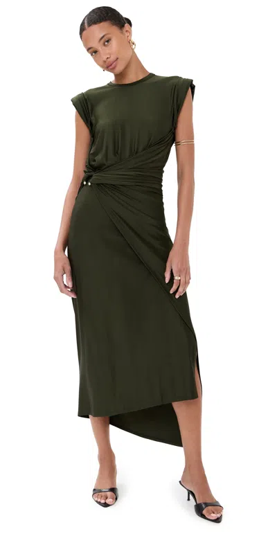 Rabanne Draped Long Dress New Khaki In Green