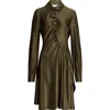Rabanne Draped Long Sleeve Jersey Minidress In Green
