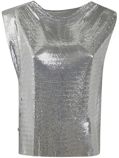 Rabanne Draped Mesh Top Clothing In Grey
