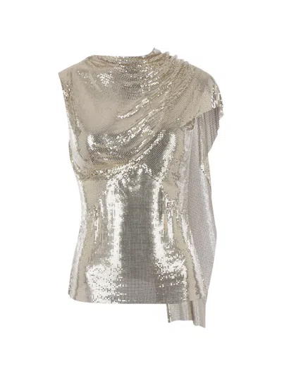 Rabanne Draped Mesh Top In Silver