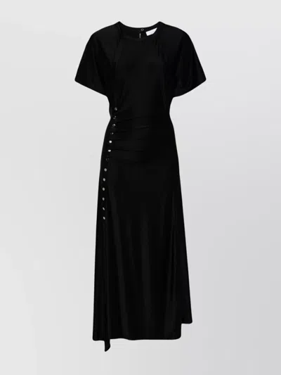 RABANNE DRAPED MIDI DRESS ASYMMETRIC HEM
