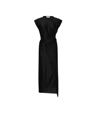 Rabanne Draped Midi Dress In Black