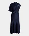 Rabanne Womens Deep Navy Aline One-short-sleeve Stretch-woven Midi Dress In Deep Navy