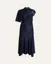 Rabanne Womens Deep Navy Aline One-short-sleeve Stretch-woven Midi Dress In Deep Navy