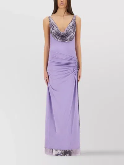 Rabanne Draped Neckline Sequin Embellishments Sleeveless Dress In Purple