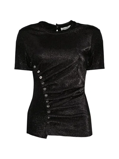 Rabanne Draped Button Jersey Top In Black